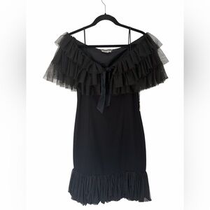 Black Silk Ruffle Dress Coquette Goth nwt